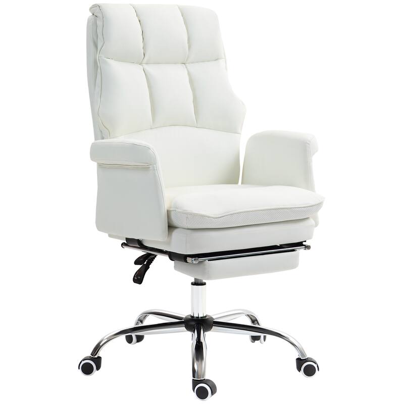 Executive Office Chair PU Leather Ergonomic Office Desk Chair with Footrest, Reclining and Swivel, for Home Office, White