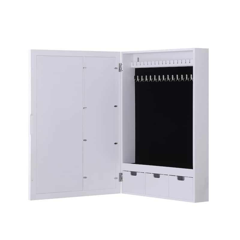 Proman Products Venice Wall Mount Jewelry Armoire, Jewelry Cabinet, Jewelry Storage with Photo Frame, Mirror, Drawers