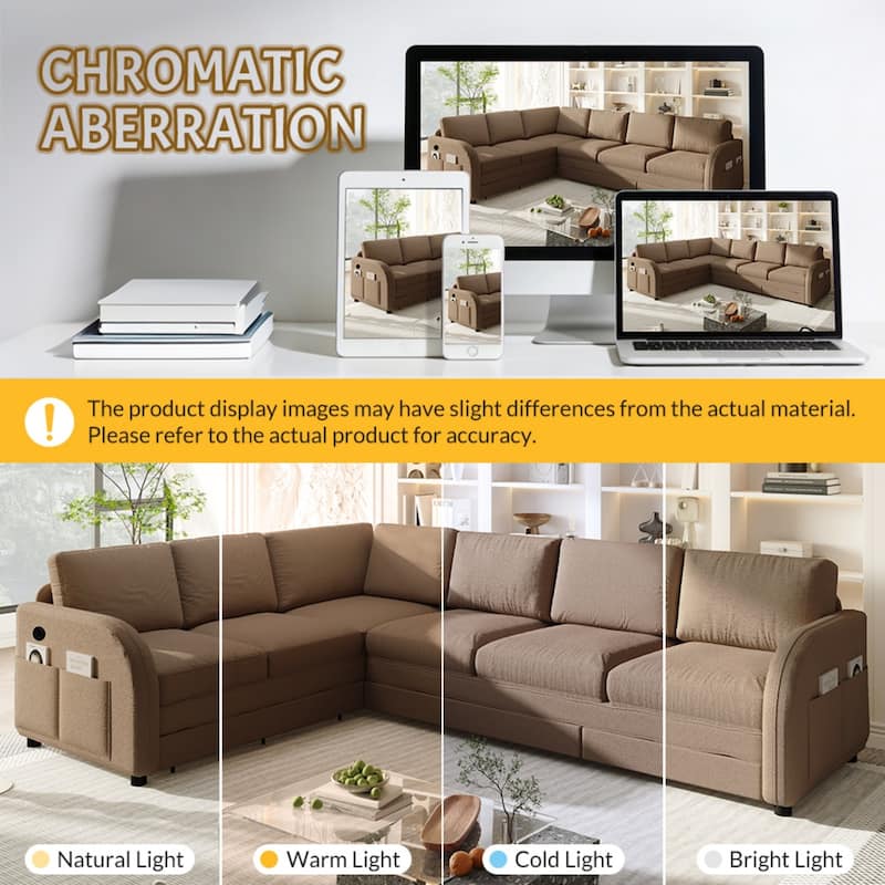 115.2" L-Shaped Teddy Sectional Sofa with Pull-Out Bed