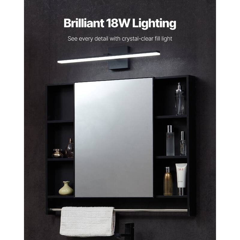 18W LED Bathroom Vanity Light Bar with 6000K Bright Over Mirror Fixture Waterproof IP44 Wall Lamp - N/A