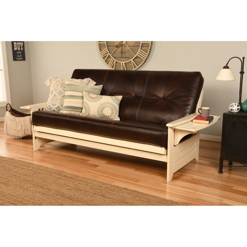 Copper Grove Dixie Futon Set in Antique White Wood with Innerspring Mattress - Oregon Trail Java