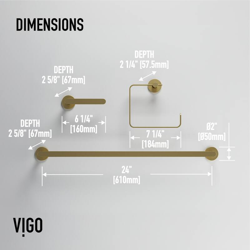 VIGO Arden 3-Piece Bathroom Hardware Accessory Set with 24 in. Towel Bar, Toilet Paper Holder, Hand Towel Holder