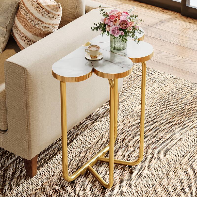 Gold Marble End/Side Table for Living Room - 25.9'' H X 23.6'' W X 21.6'' D