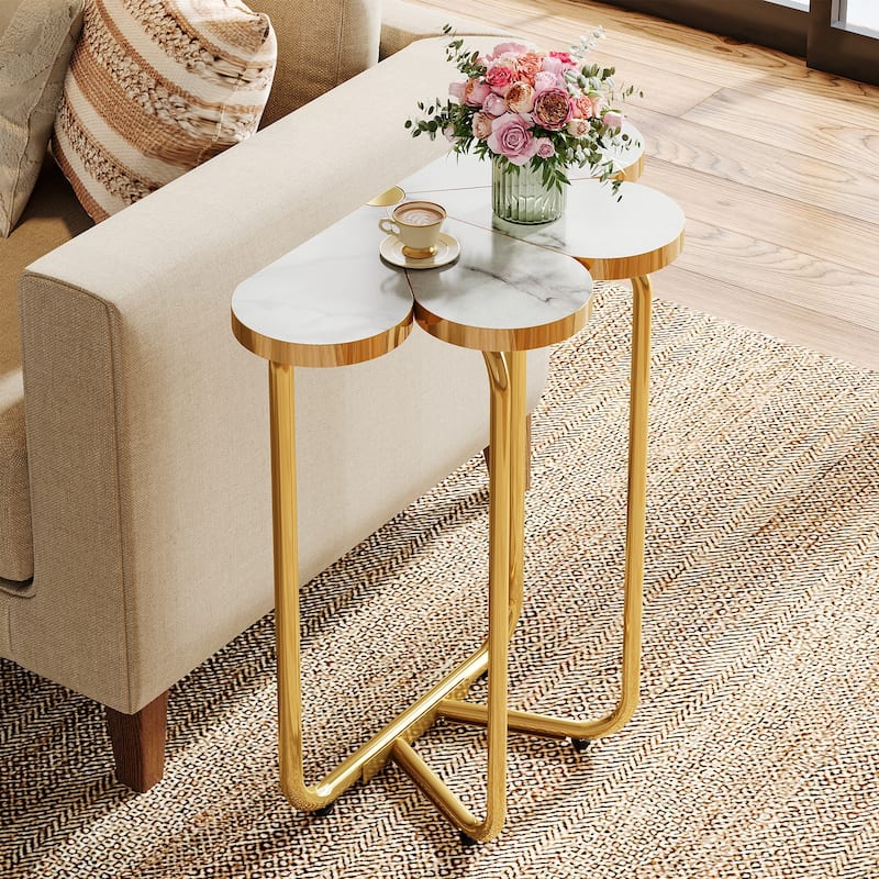 Small Modern Side/End Table with Marble Top for Living Room - 25.9'' H X 23.6'' W X 21.6'' D - white&gold