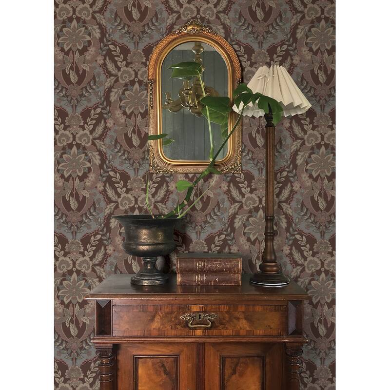 Chris Loves Julia x A-Street Prints Collins Plum Damask Wallpaper