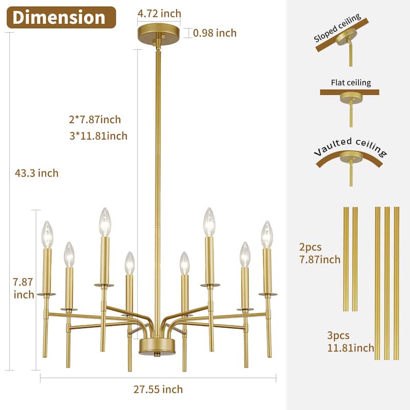 Starsky 8-Light 27'' Traditional Classic Candle Farmhouse Chandelier