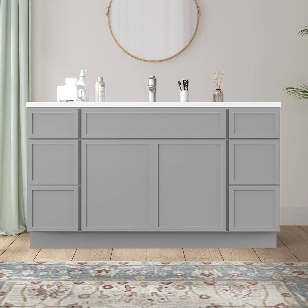 Vanity Art 60" Birch Freestanding Bathroom Vanity Cabinet without Top