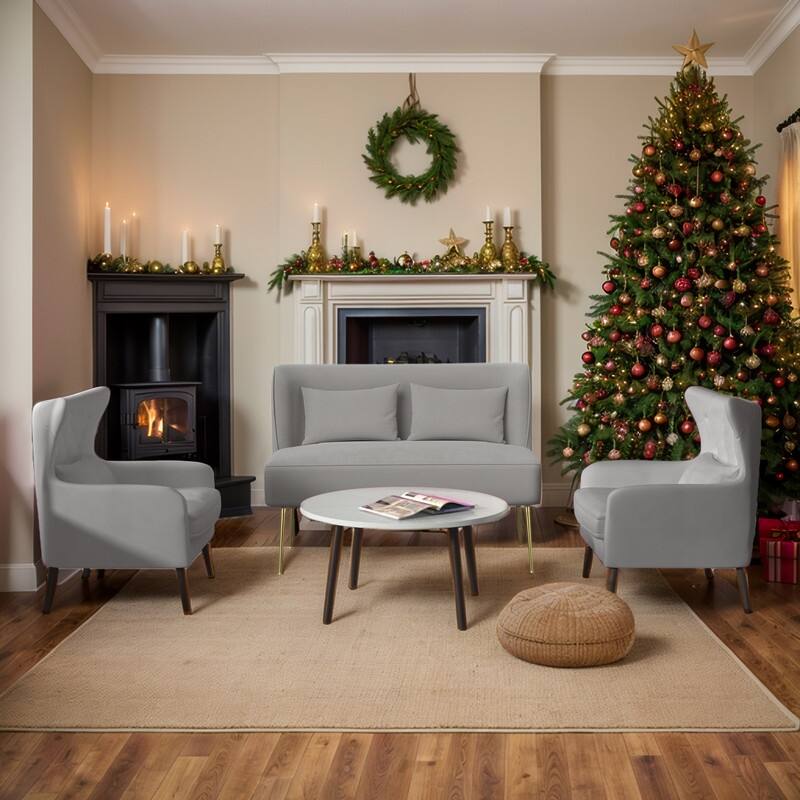 Velvet Metal Legs Tuft Loveseat Two Accent Chairs