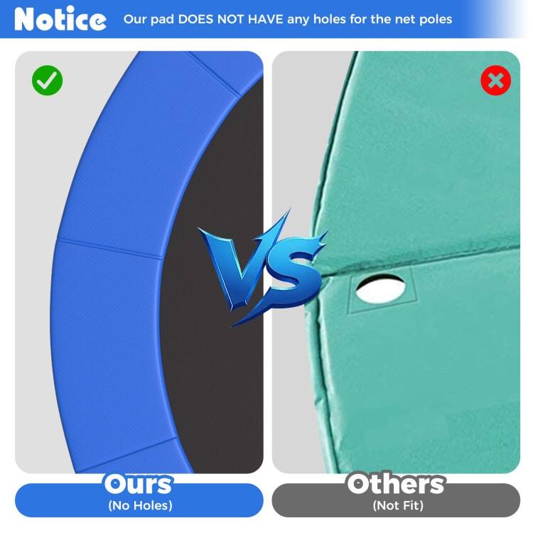 Blue PVC Foam Trampoline Safety Pad with Elastic Straps and Hook Closure