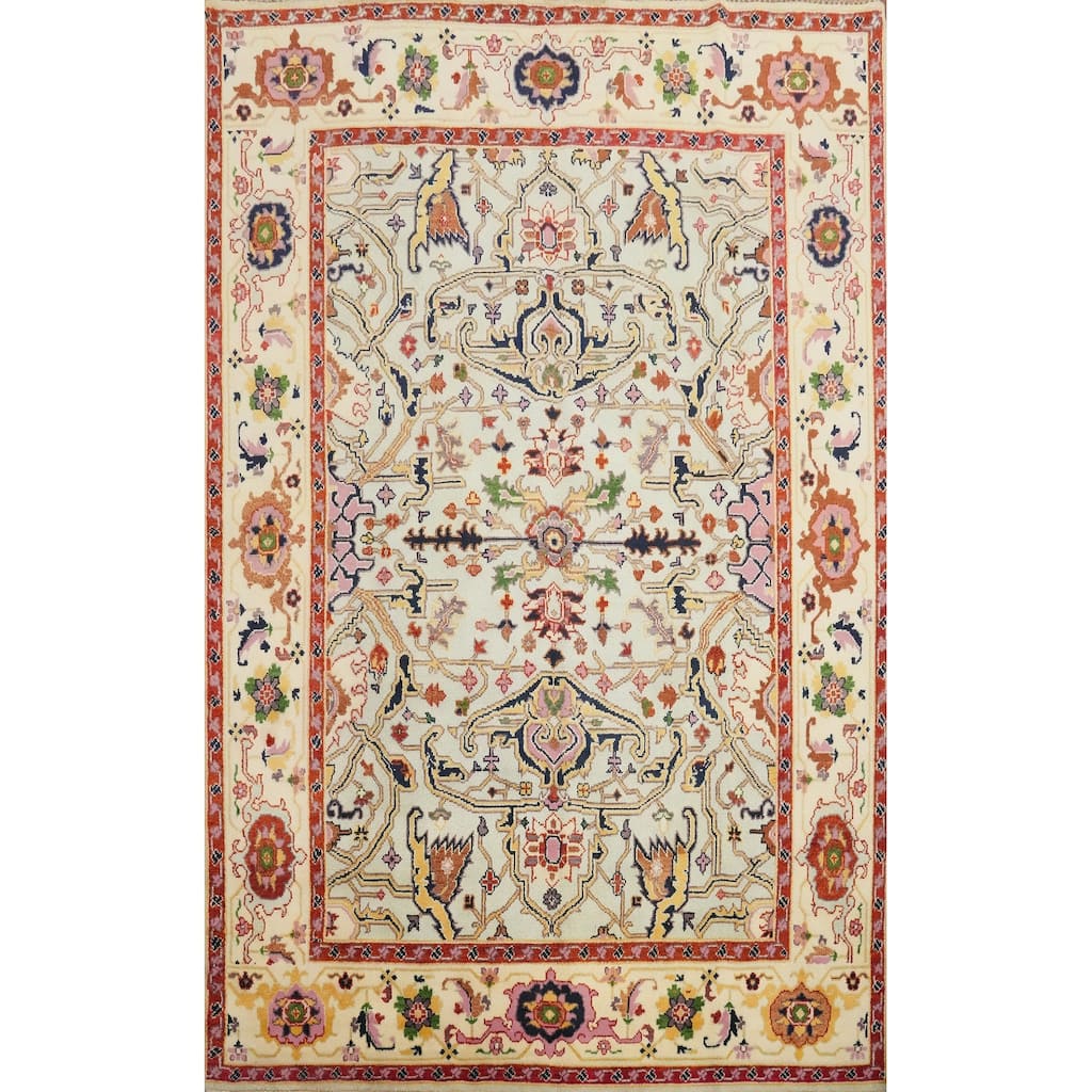 Hand Knotted Oriental 100% Wool Carpet Transitional All-Over Green Oushak Area Rug - 11' 11'' X 8' 11''