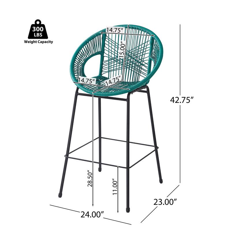 Roomfitters Ferrara Outdoor Faux Wicker Barstools with Metal Frame, Modern Patio Seating, Set of 2