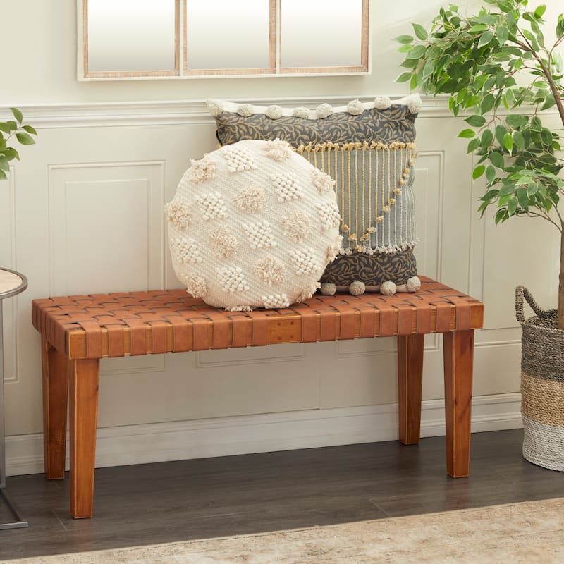 Wood Woven Bench - Black or Brown - Roche River Decor