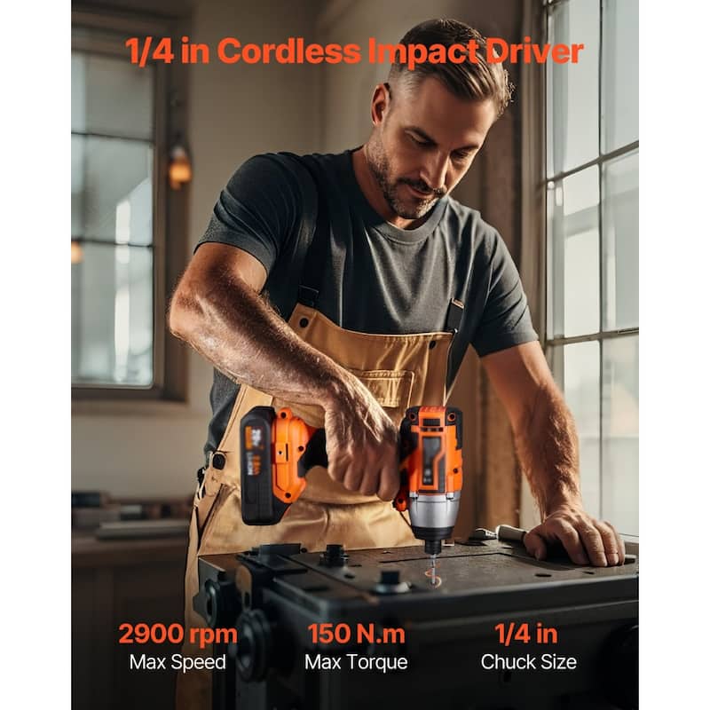 Black and Orange 20V Brushless Drill and Impact Driver Set with 2Ah Batteries and Dual Speed 2 Tool Set - 6.7 x 3 x 9.4 in