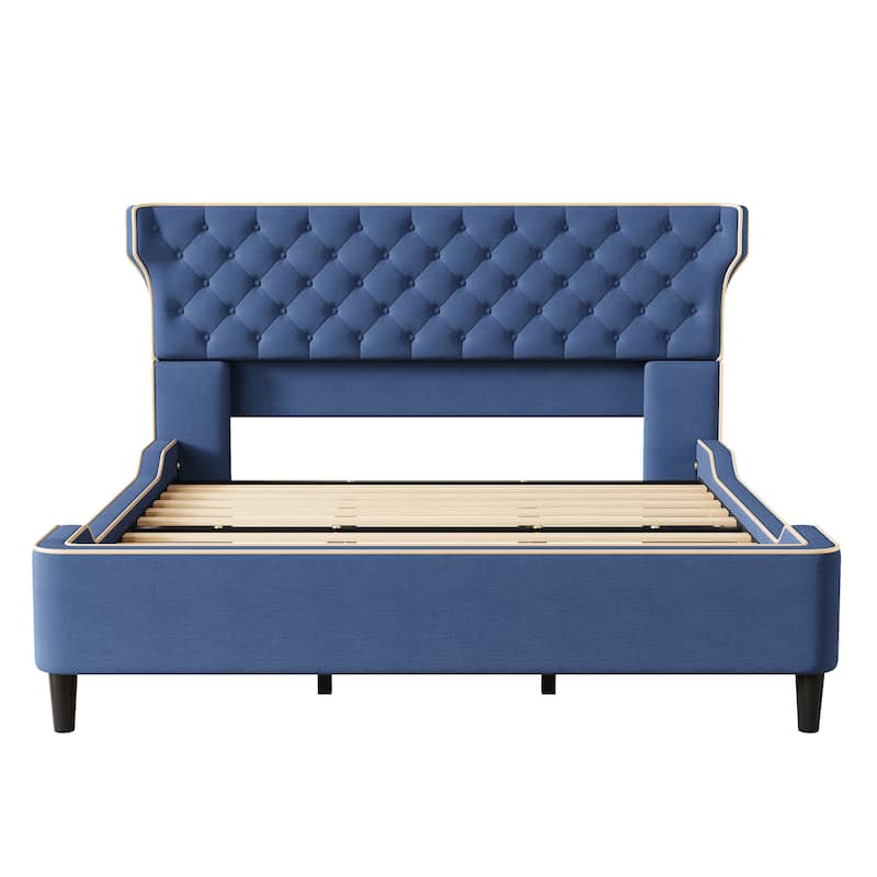 Christopher Knight Home - Aveline Modern Upholstered Platform Bed with Curved Back Headboard and Button Tufted Design