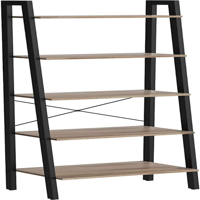 Ladder Shelf 5 Tier Bookshelf Storage Rack Bookcase with Steel Frame - 13.6"D x 22"W x 67.5"H