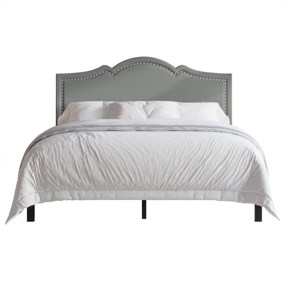 CraftPorch Elegant Linen Nailhead Upholstered Platform Bed