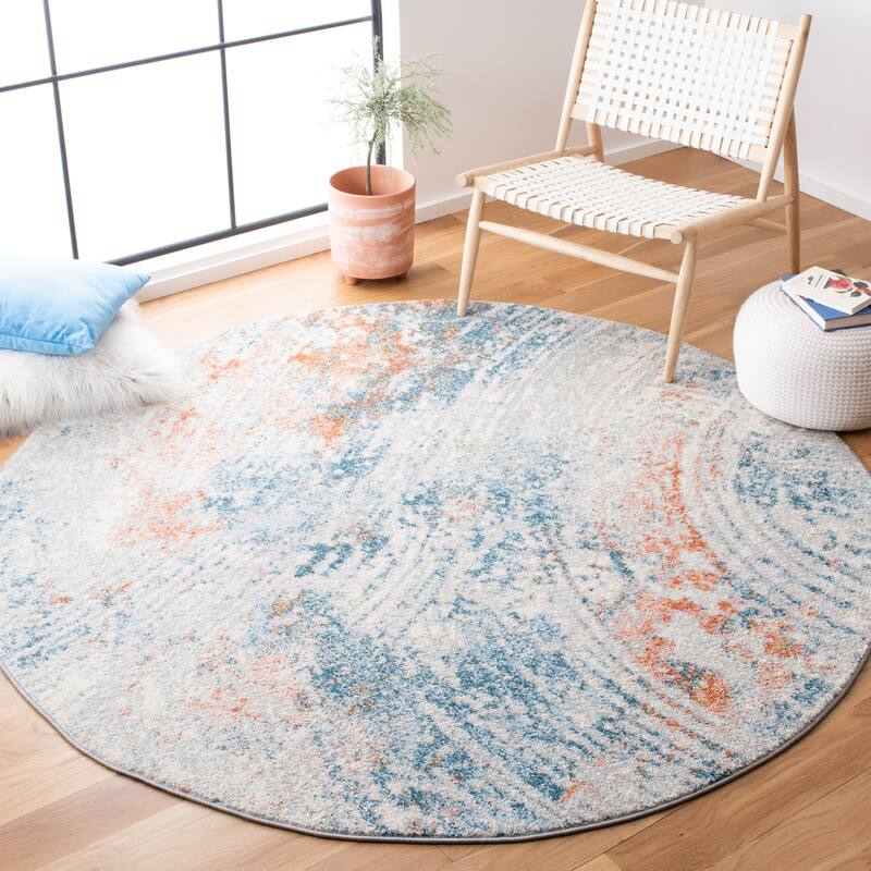 SAFAVIEH Tulum Gyde Modern Abstract Rug - 6'7" Round - Ivory/Dark Blue