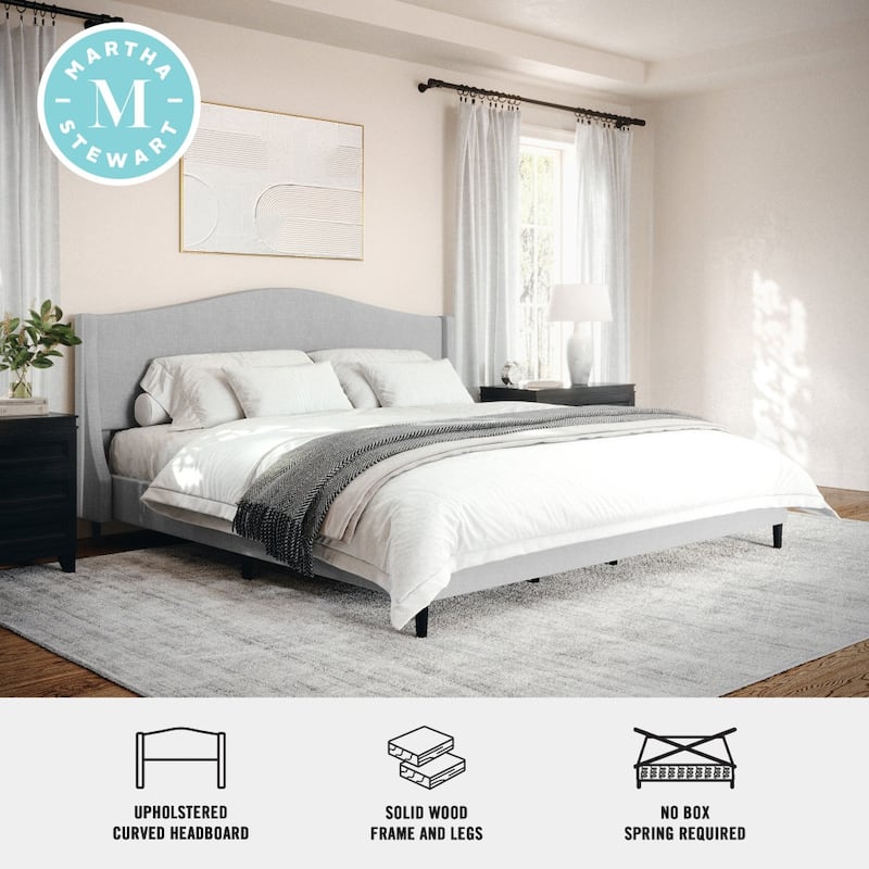 Martha Stewart Upholstered Platform Bed with Curved Headboard