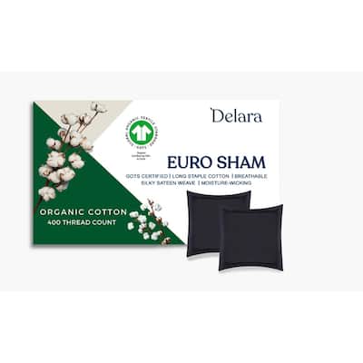 Delara GOTS Certified 100% Organic Cotton Euro Sham, 400 TC Long Staple Cotton,Ultra Soft, Moisture-Wicking, Smooth & Breathable