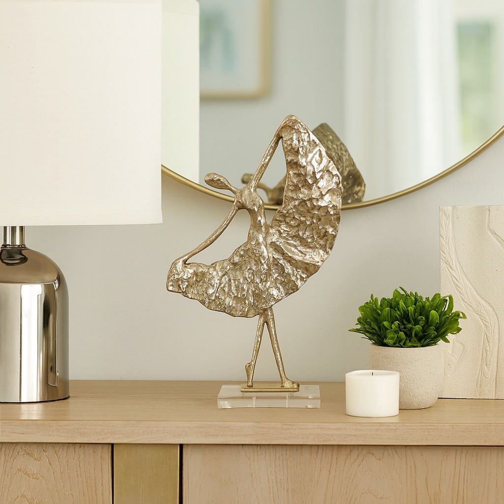 Metal Sculpture Dancer Figurine Modern Stylish Home Decor - 18" Gold - 10.5" x 5" x 17.75"