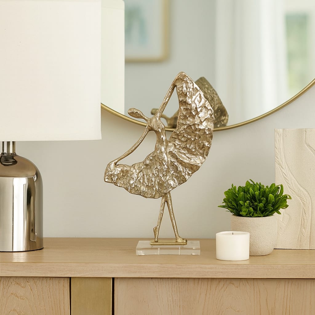 Metal Sculpture Dancer Figurine Modern Stylish Home Decor - 18" Gold - 10.5" x 5" x 17.75"