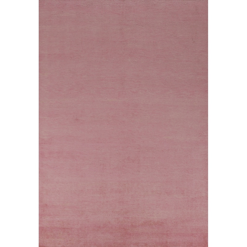 Hand Knotted Oriental 100% Wool Carpet Modern Solid Pink Gabbeh Area Rug - 9' 3'' X 6' 2''