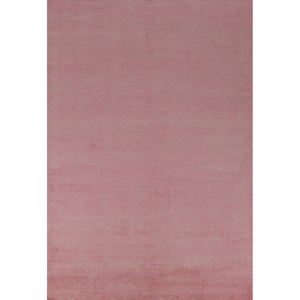 Hand Knotted Oriental 100% Wool Carpet Modern Solid Pink Gabbeh Area Rug - 9' 3'' X 6' 2''