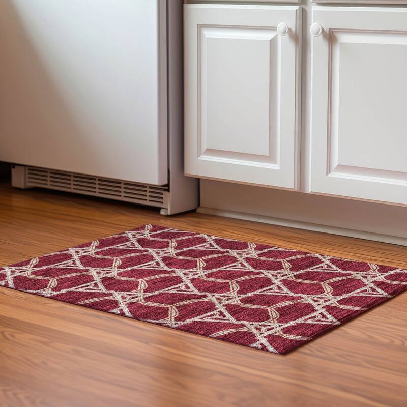 Premium Washable Super Soft Modern Tangle Mayfield Rug - Burgundy - 1'8" x 2'6"