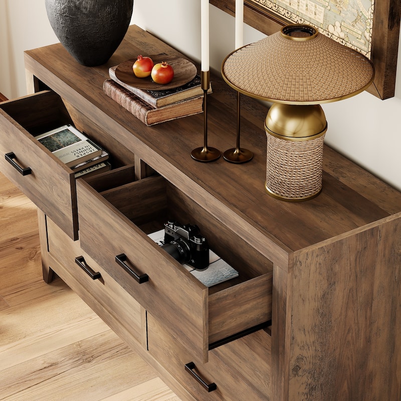 WAMPAT 106'' Rustic TV Stand Dresser - Farmhouse Entertainment Center with 12 Storage Drawers