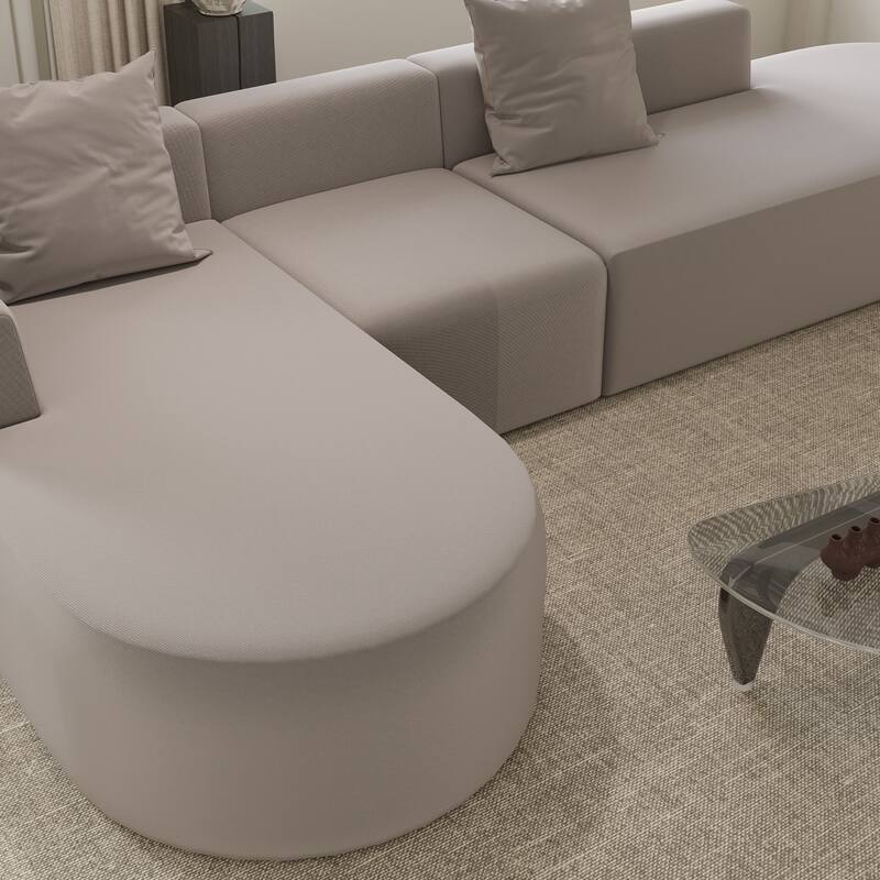 L Shaped Modular Sectional Sofa with Movable Ottoman, Corduroy Boneless Cloud Couch, Full-Compressed Deep Seat Sofa