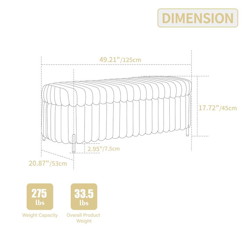 49.2" Curved Flip Top Storage Bench with Metal Legs for Bedroom