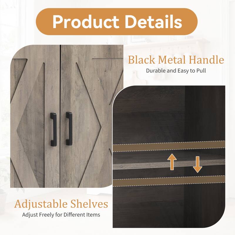 Barn Door Buffets Storage Cabinet Sideboards with 3 Drawers