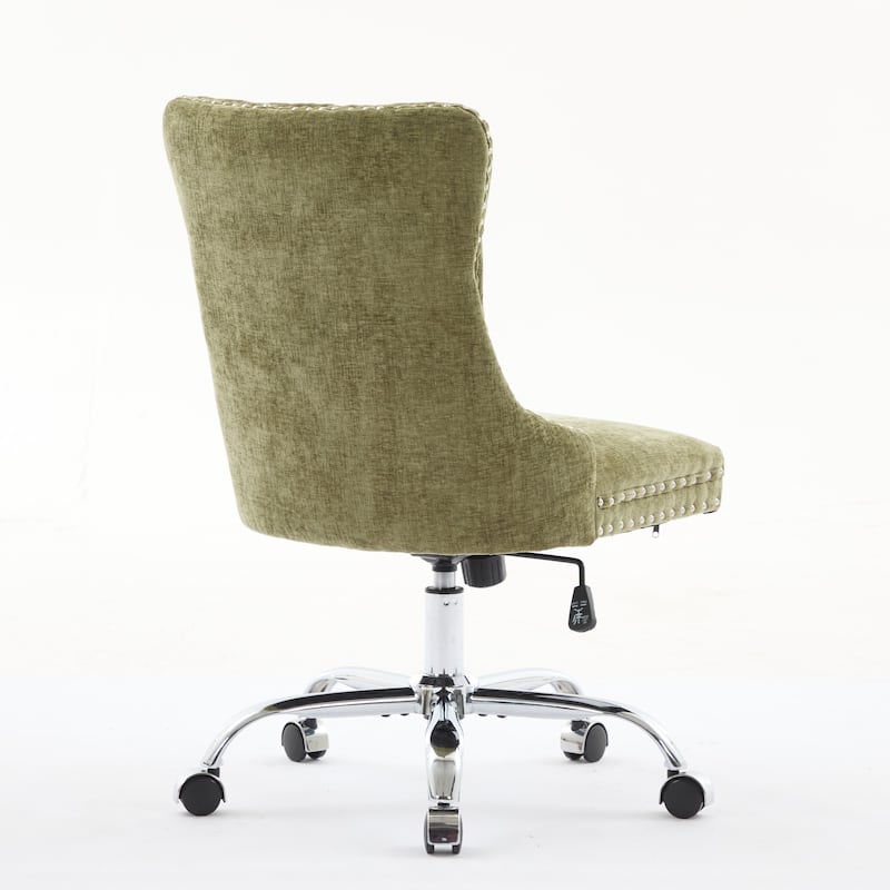GDF Studio - Modern Chenille Tufted Upholstered Office Chair with Chrome Metal Base with Nailhead Trim and High-Rebound Cushion