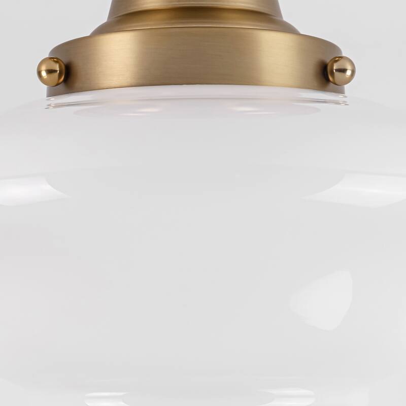 8.7" 1-Light Vintage Brass/Black Milk Glass Flush Mount Ceiling Light for Hallway