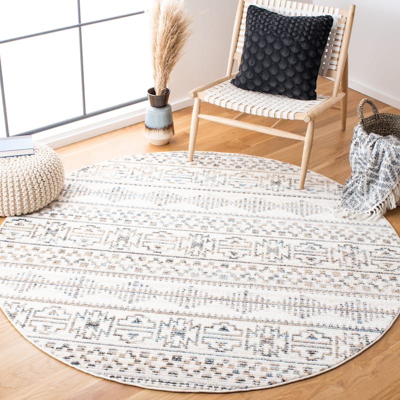SAFAVIEH Sedona Varpu Boho Tribal Fringe Rug - 6' Round - Ivory/Grey
