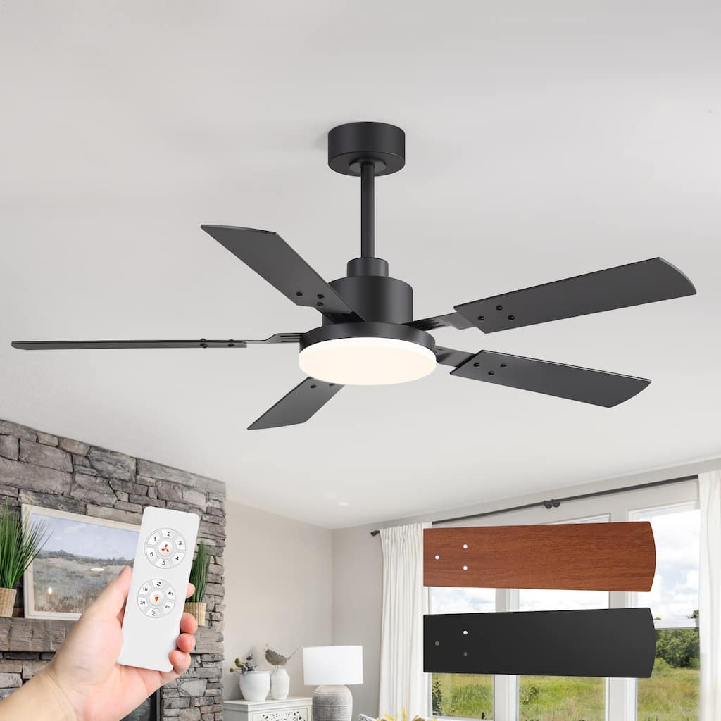 48"/52"/60"/72" Modern Black LED Ceiling Fan with Light Remote (3/5/6/8/12 Reversible Blades)