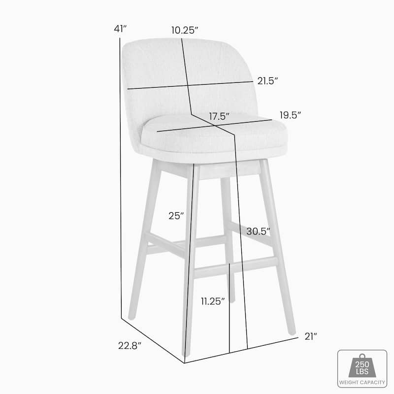 Sadie Modern Swivel Bar Stool, Upholstered Counter Height Chair with Solid Wood Frame