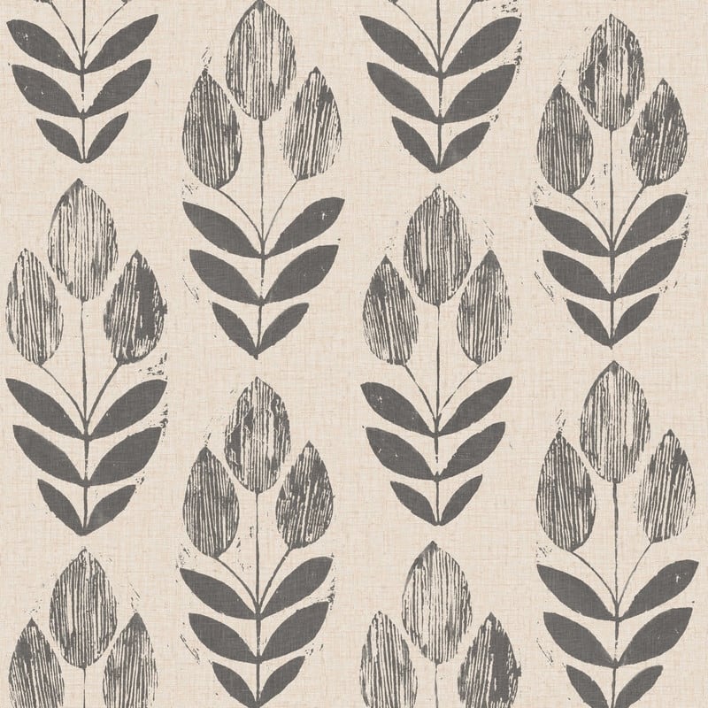 Beacon House Scandinavian Black Block Print Tulip Wallpaper - 20.5in x 396in x 0.025in