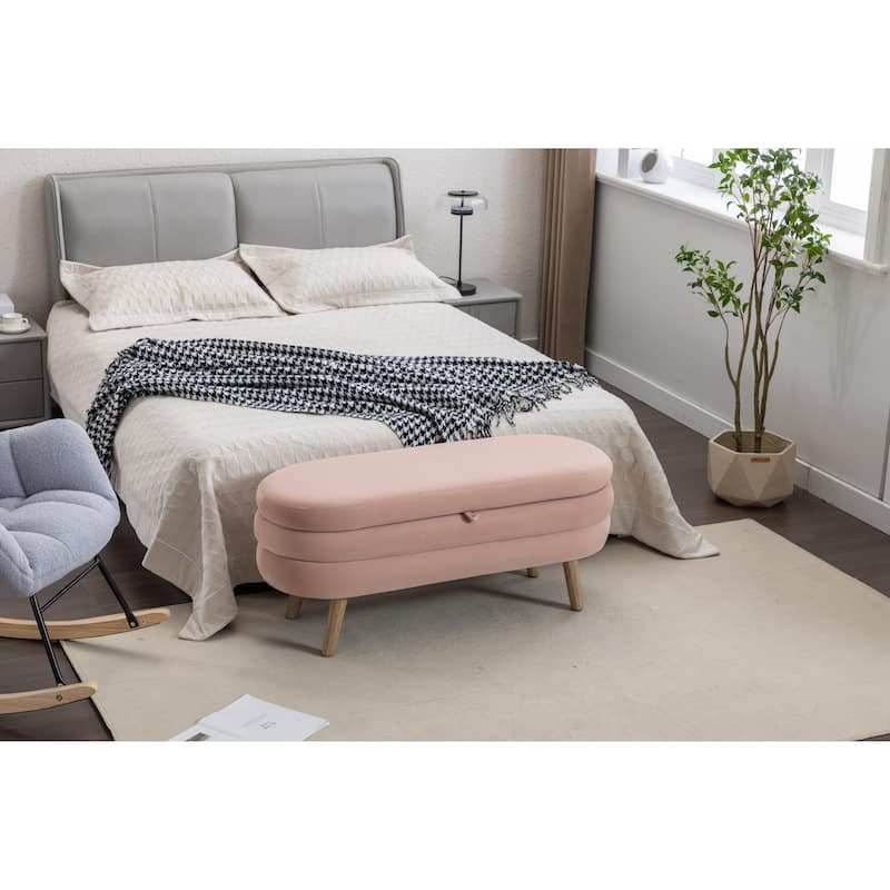 Velvet Fabric Storage Bench Bedroom Bench With Wood Legs For Living Room Bedroom Indoor