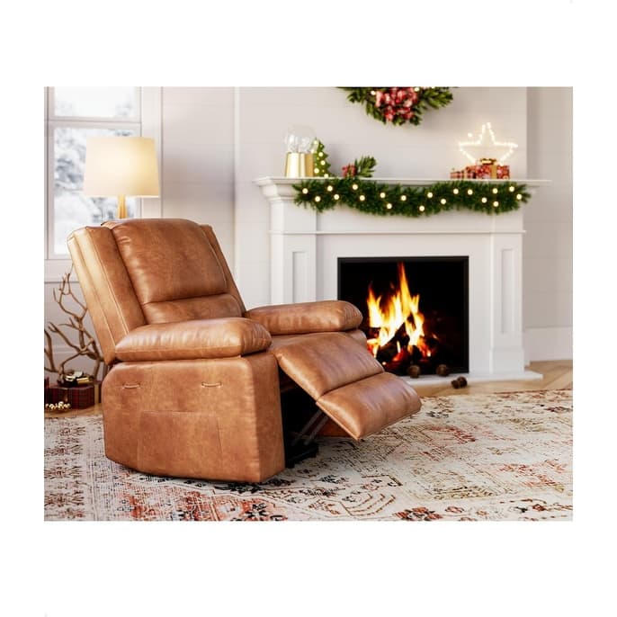 Leather Power Lift Recliner with Heat & Massage, Pockets for Elderly