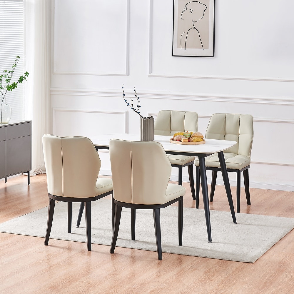 Checkered Faux Leather Upholstered Dining Chairs, Set of 2/4 - 33.7"H x 17.4"W x 17.4"D