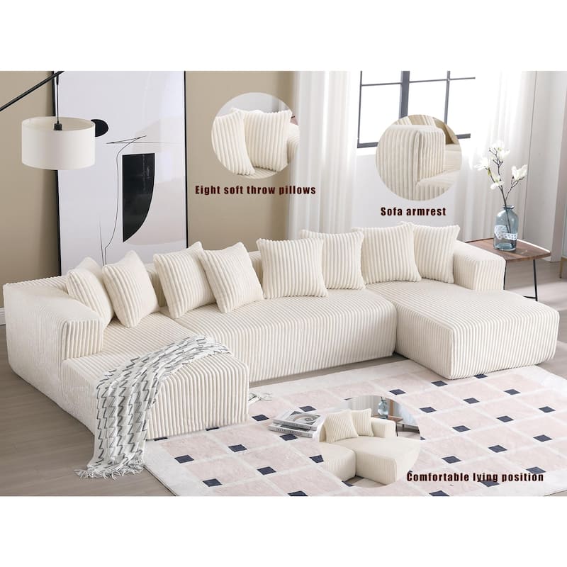 131"Modular Sectional Couch,U-shaped Sofa,Chaise Lounge,Striped fabric,Upholstered 4 Seater Couch for Living Room, Bedroom