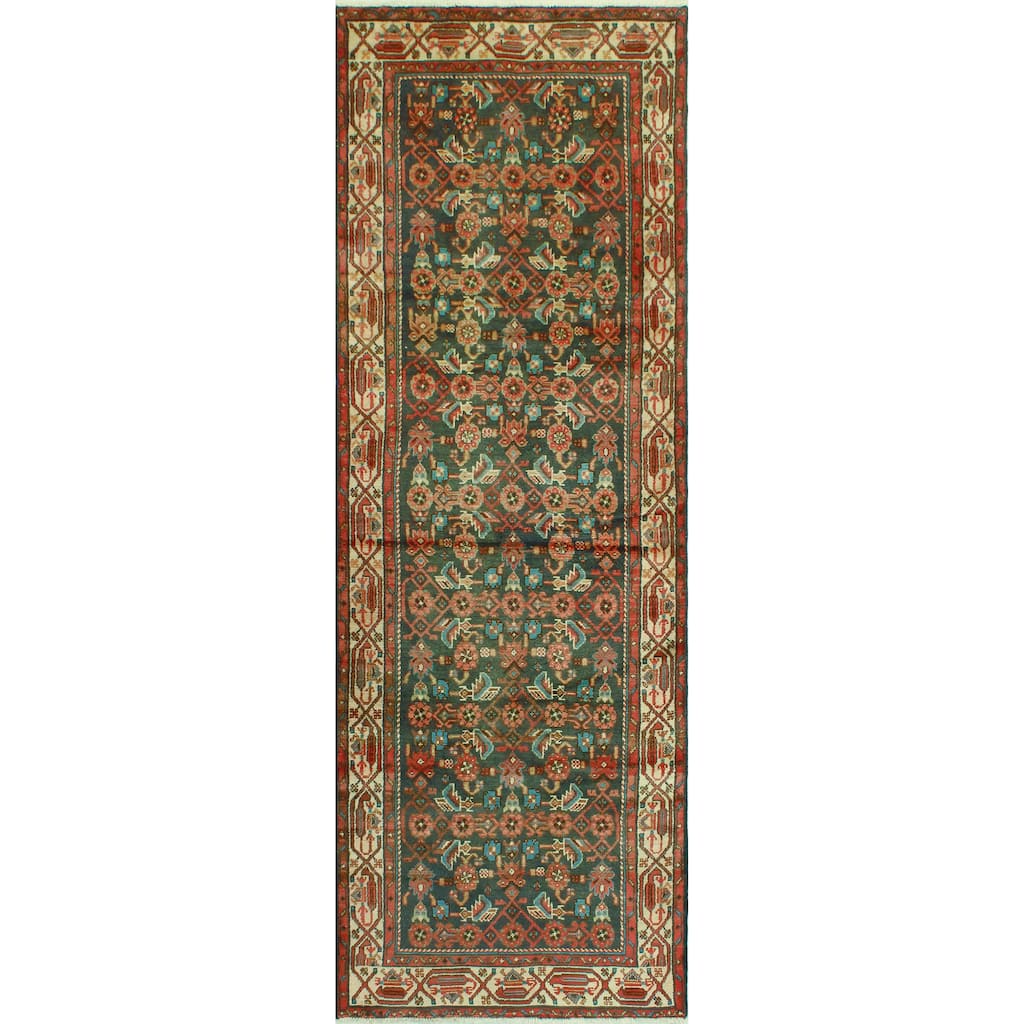 Noori Rug Fine Vintage Distressed Ghita Charcoal/Beige Runner - 3'4" x 10'0"