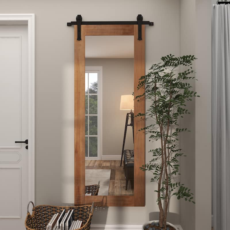 Barn Door Style Wood Industrial Farmhouse Hanging Wall Mirror