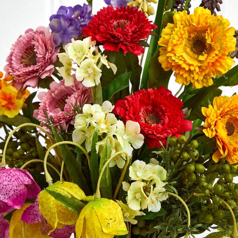 Floral Table Arrangement Home Decor - Artificial Flowers Spring DÃ©cor Indoor Planter 12x12x16 - 16