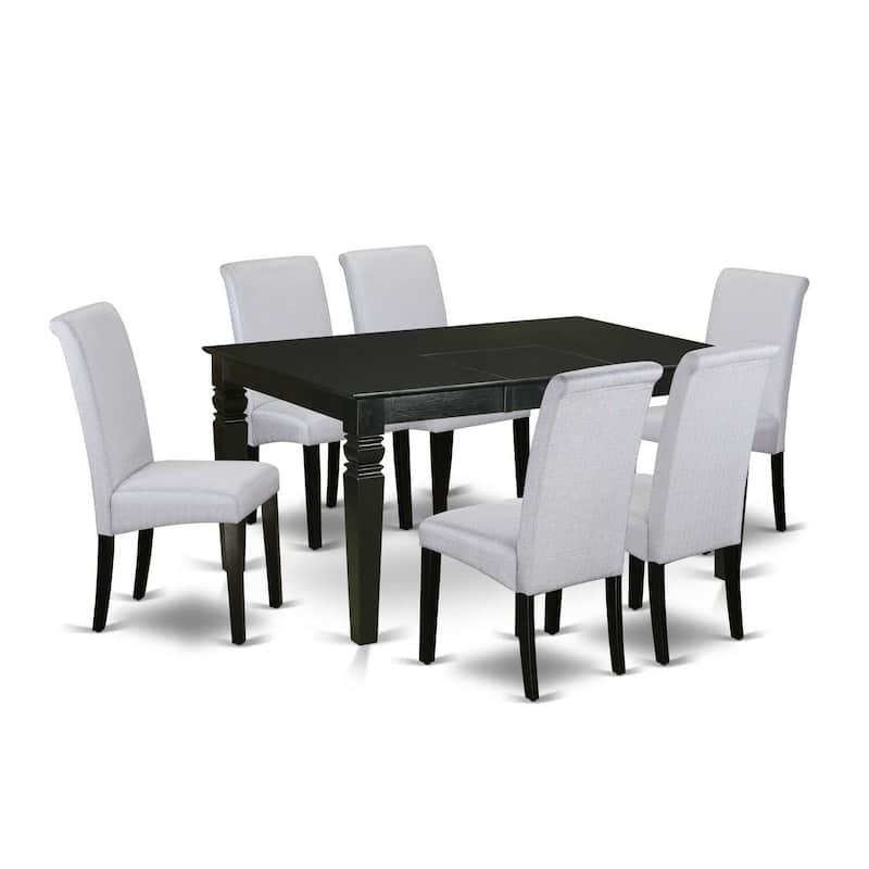 HomeStock 7-Piece Black Finish Solid Wood Top Dining Table with 6 Parson-Chairs with Lattice Back
