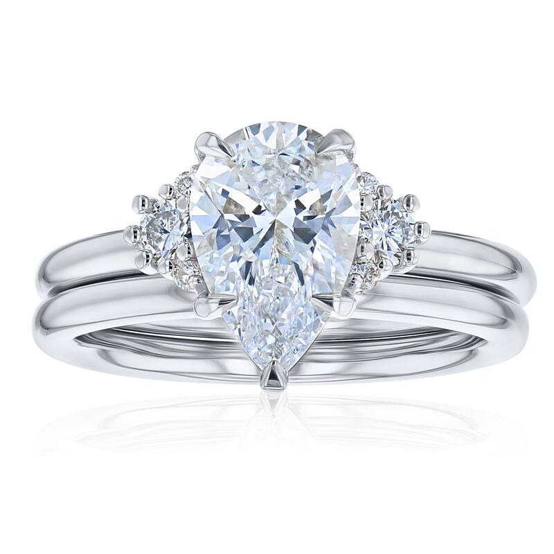 Kobelli 2.22 Carats Pear Lab Grown Diamond Certified Solid 14k Plain Gold Bands Dulce 2pc Bridal Set - White - 9.5