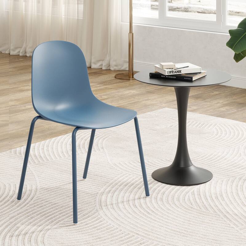 Modern Plastic Stackable Dining Chair Set of 4 with Metal Legs for Indoor or Outdoor