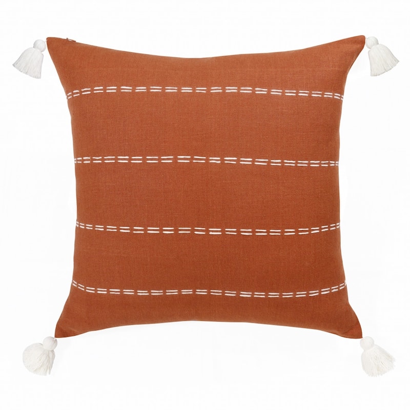 20" X 20" Rust Linen Striped Zippered Pillow