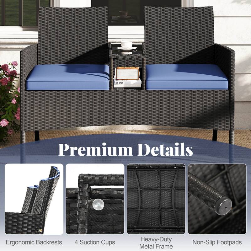 Costway Patio Loveseat with Built-in Table Soft Cushions & Tempered - See Details